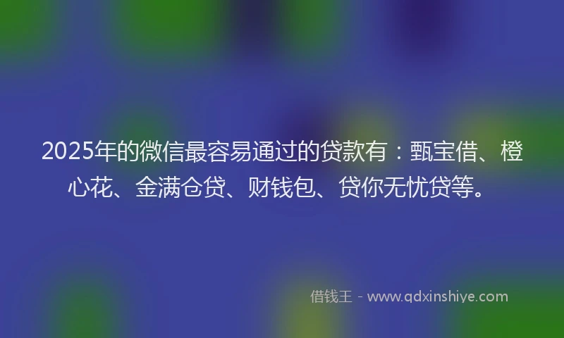 2025年的微信最容易通过的贷款有：甄宝借、橙心花、金满仓贷、财钱包、贷你无忧贷等。