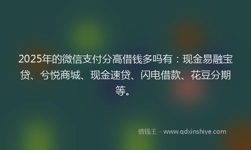 2025年的微信支付分高借钱多吗有：现金易融宝贷、兮悦商城、现金速贷、闪电借款、花豆分期等。
