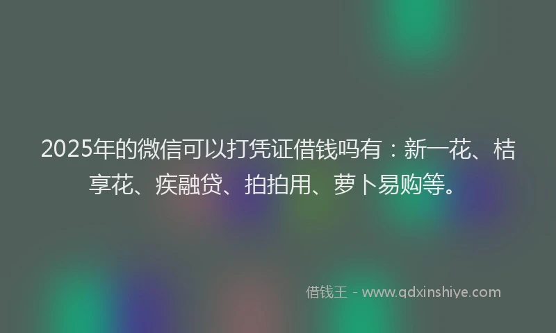 2025年的微信可以打凭证借钱吗有：新一花、桔享花、疾融贷、拍拍用、萝卜易购等。