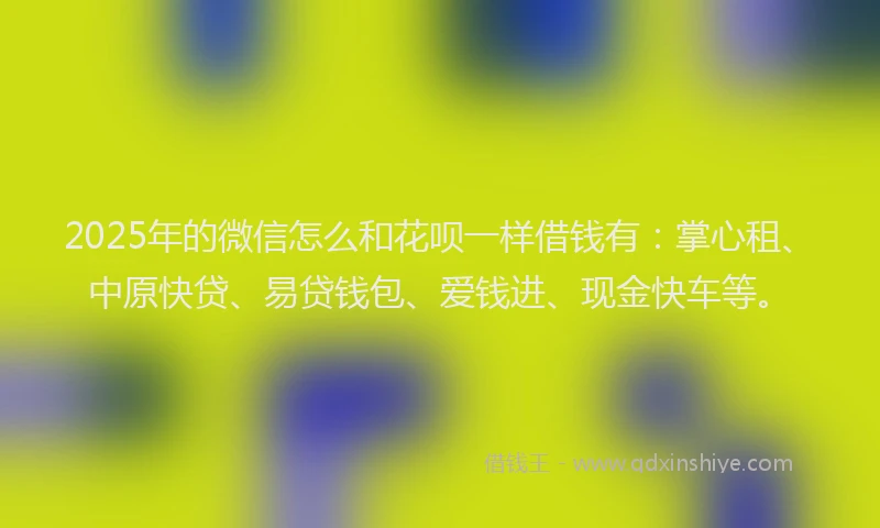 2025年的微信怎么和花呗一样借钱有：掌心租、中原快贷、易贷钱包、爱钱进、现金快车等。