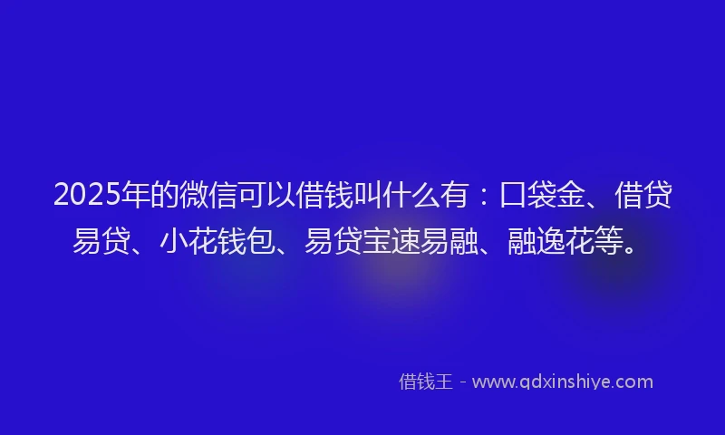 2025年的微信可以借钱叫什么有：口袋金、借贷易贷、小花钱包、易贷宝速易融、融逸花等。