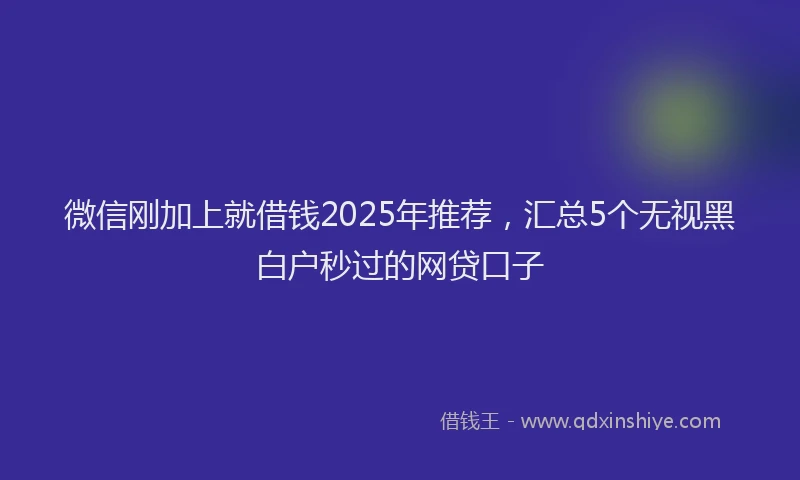 微信刚加上就借钱2025年推荐，汇总5个无视黑白户秒过的网贷口子