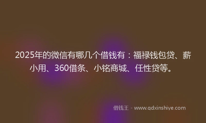 2025年的微信有哪几个借钱有：福禄钱包贷、薪小用、360借条、小铭商城、任性贷等。