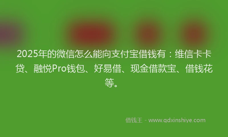 2025年的微信怎么能向支付宝借钱有：维信卡卡贷、融悦Pro钱包、好易借、现金借款宝、借钱花等。