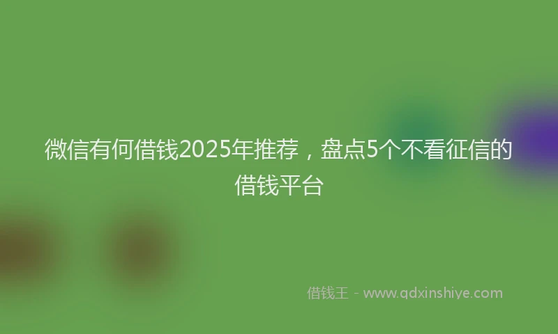 微信有何借钱2025年推荐，盘点5个不看征信的借钱平台