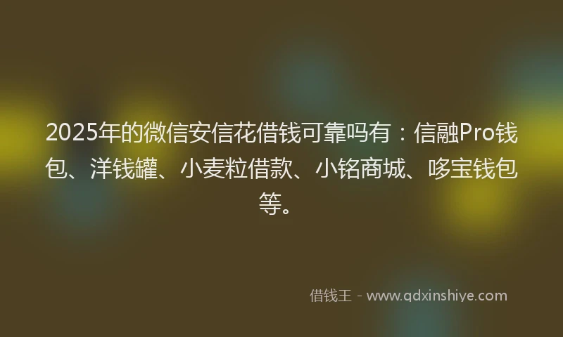 2025年的微信安信花借钱可靠吗有：信融Pro钱包、洋钱罐、小麦粒借款、小铭商城、哆宝钱包等。