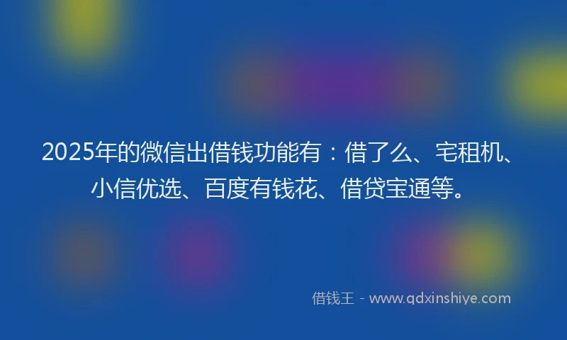 2025年的微信出借钱功能有：借了么、宅租机、小信优选、百度有钱花、借贷宝通等。