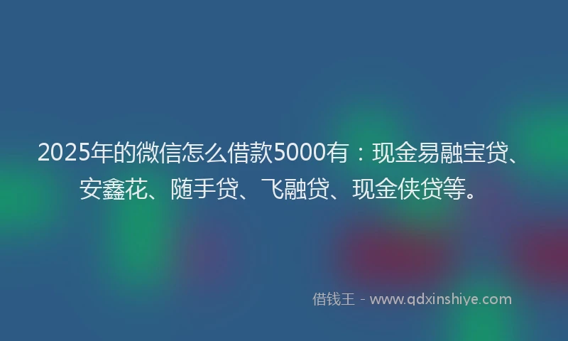 2025年的微信怎么借款5000有：现金易融宝贷、安鑫花、随手贷、飞融贷、现金侠贷等。