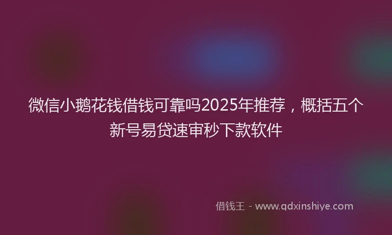 微信小鹅花钱借钱可靠吗2025年推荐，概括五个新号易贷速审秒下款软件