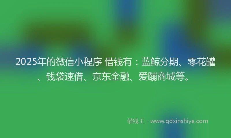 2025年的微信小程序 借钱有：蓝鲸分期、零花罐、钱袋速借、京东金融、爱蹦商城等。