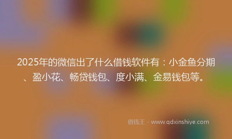 2025年的微信出了什么借钱软件有：小金鱼分期、盈小花、畅贷钱包、度小满、金易钱包等。