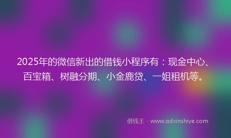 2025年的微信新出的借钱小程序有：现金中心、百宝箱、树融分期、小金鹿贷、一姐租机等。