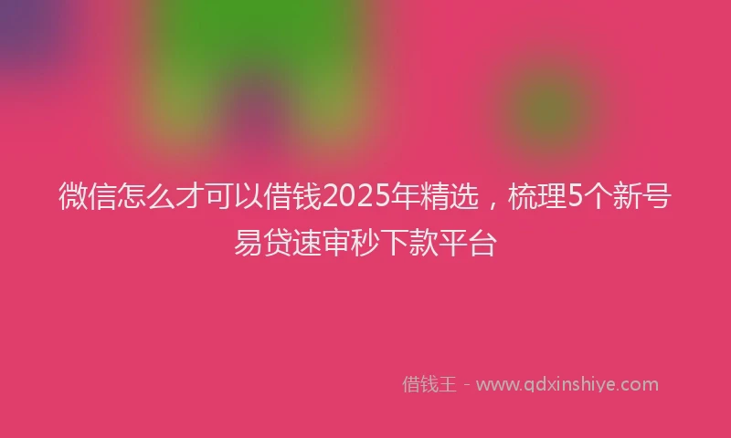 微信怎么才可以借钱2025年精选，梳理5个新号易贷速审秒下款平台