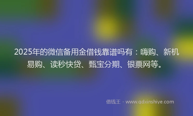 2025年的微信备用金借钱靠谱吗有：嗨购、新机易购、读秒快贷、甄宝分期、银票网等。