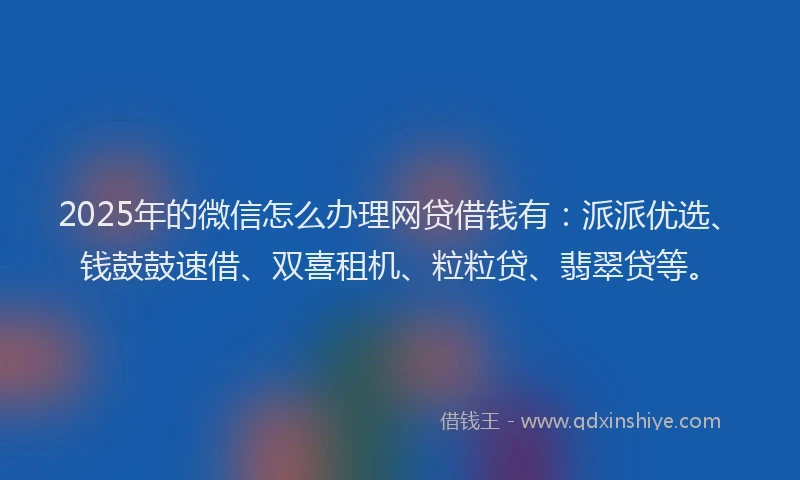 2025年的微信怎么办理网贷借钱有：派派优选、钱鼓鼓速借、双喜租机、粒粒贷、翡翠贷等。