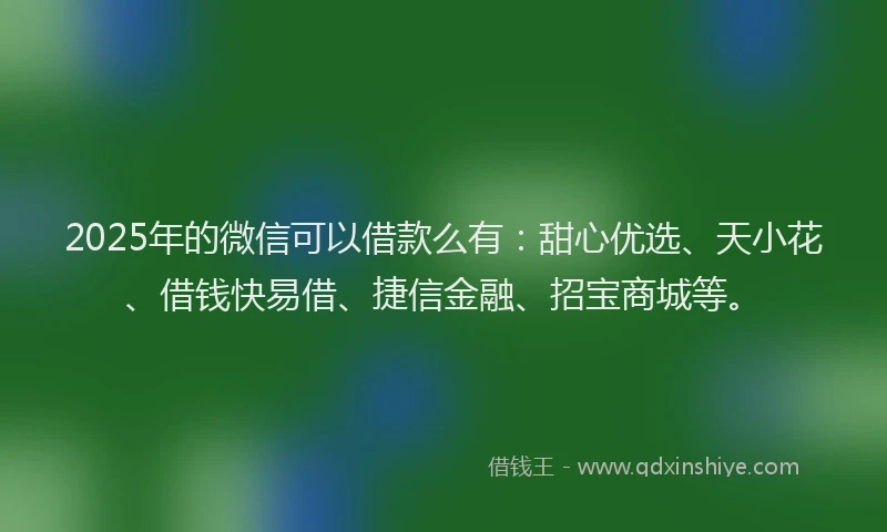 2025年的微信可以借款么有：甜心优选、天小花、借钱快易借、捷信金融、招宝商城等。