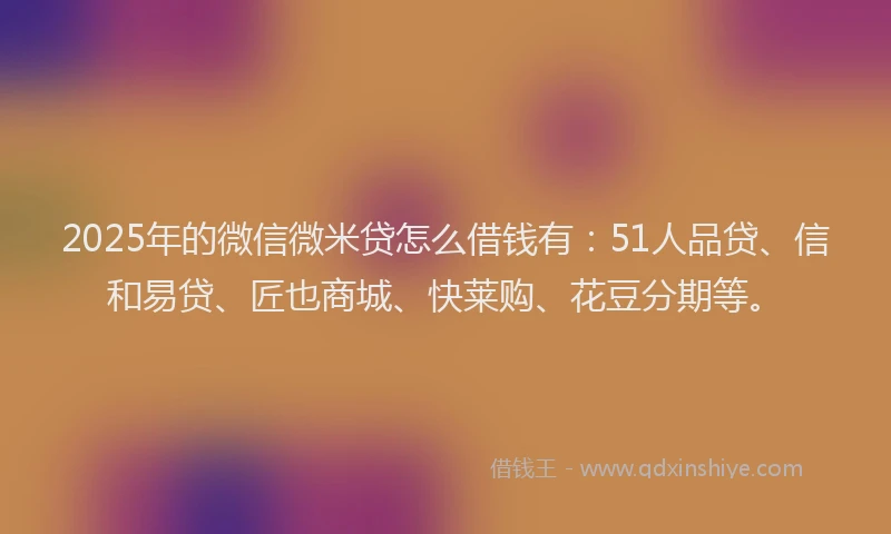 2025年的微信微米贷怎么借钱有：51人品贷、信和易贷、匠也商城、快莱购、花豆分期等。