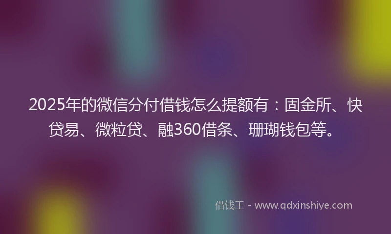 2025年的微信分付借钱怎么提额有：固金所、快贷易、微粒贷、融360借条、珊瑚钱包等。
