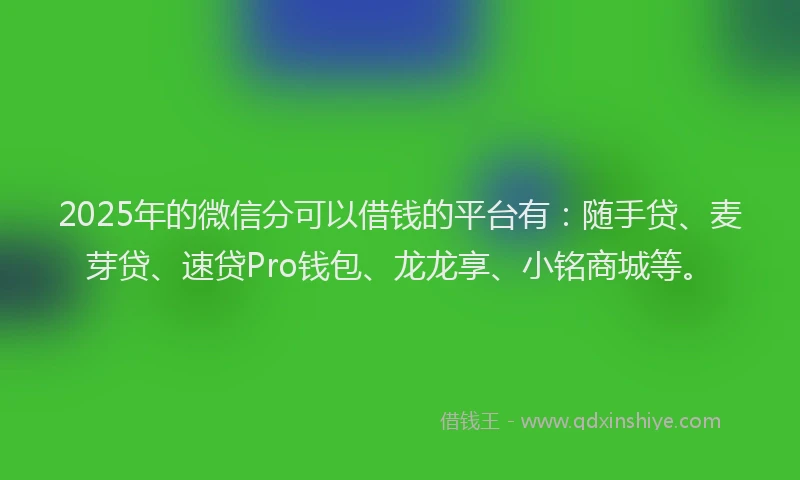 2025年的微信分可以借钱的平台有：随手贷、麦芽贷、速贷Pro钱包、龙龙享、小铭商城等。