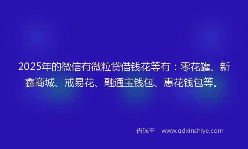 2025年的微信有微粒贷借钱花等有：零花罐、新鑫商城、戒易花、融通宝钱包、惠花钱包等。