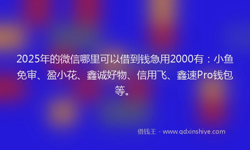 2025年的微信哪里可以借到钱急用2000有：小鱼免审、盈小花、鑫诚好物、信用飞、鑫速Pro钱包等。