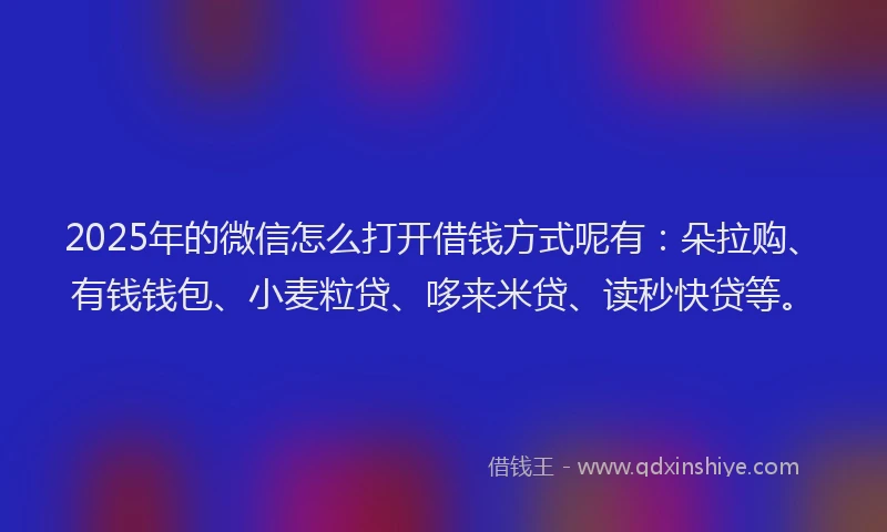 2025年的微信怎么打开借钱方式呢有：朵拉购、有钱钱包、小麦粒贷、哆来米贷、读秒快贷等。