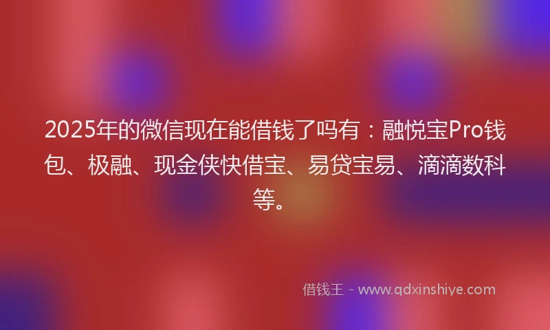 2025年的微信现在能借钱了吗有：融悦宝Pro钱包、极融、现金侠快借宝、易贷宝易、滴滴数科等。
