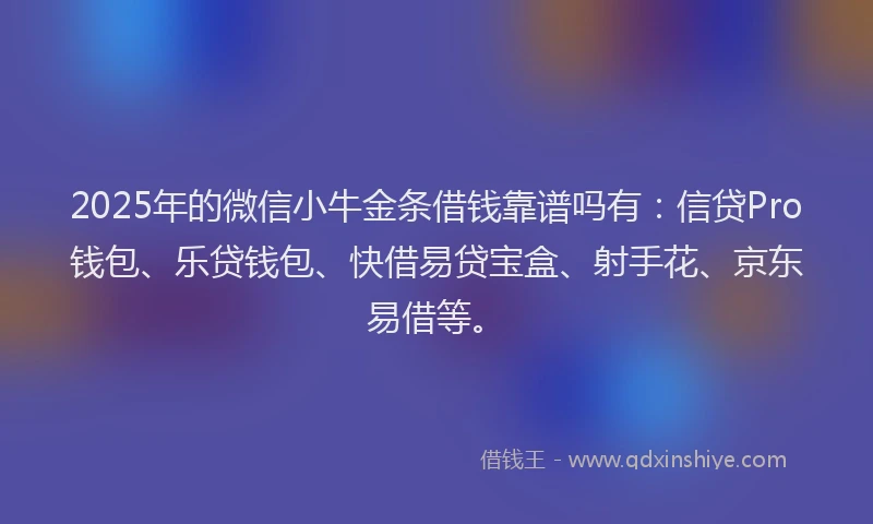 2025年的微信小牛金条借钱靠谱吗有：信贷Pro钱包、乐贷钱包、快借易贷宝盒、射手花、京东易借等。