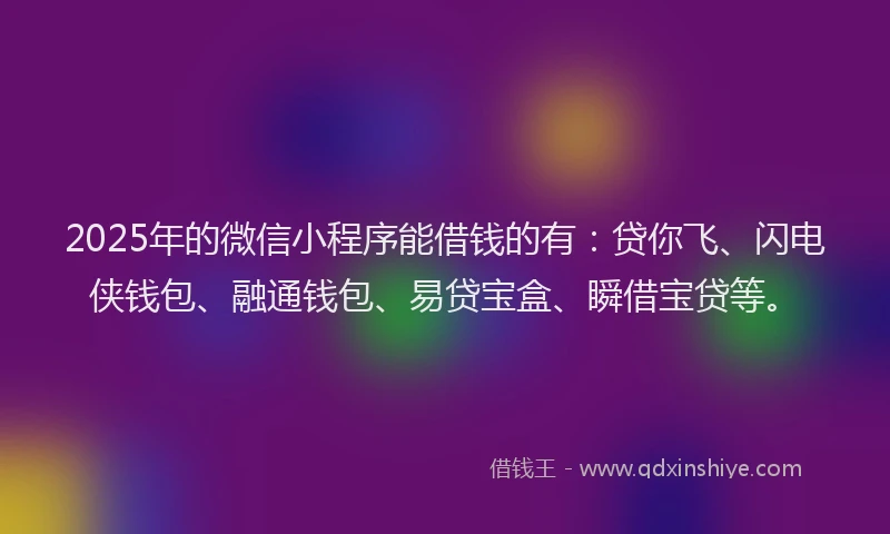 2025年的微信小程序能借钱的有：贷你飞、闪电侠钱包、融通钱包、易贷宝盒、瞬借宝贷等。