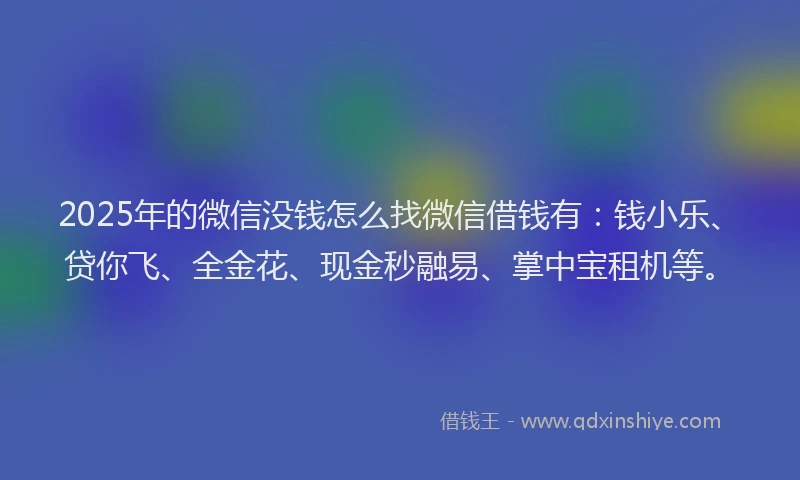 2025年的微信没钱怎么找微信借钱有：钱小乐、贷你飞、全金花、现金秒融易、掌中宝租机等。