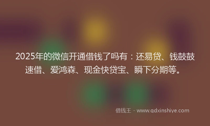 2025年的微信开通借钱了吗有：还易贷、钱鼓鼓速借、爱鸿森、现金快贷宝、瞬下分期等。