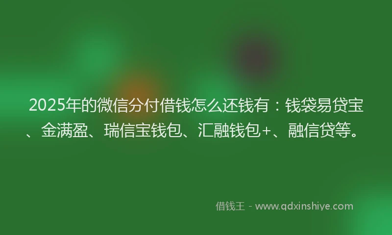 2025年的微信分付借钱怎么还钱有：钱袋易贷宝、金满盈、瑞信宝钱包、汇融钱包+、融信贷等。