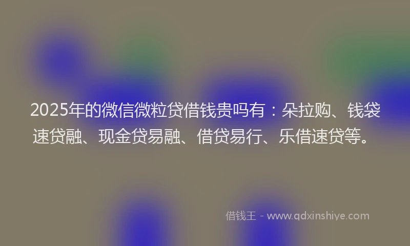 2025年的微信微粒贷借钱贵吗有：朵拉购、钱袋速贷融、现金贷易融、借贷易行、乐借速贷等。