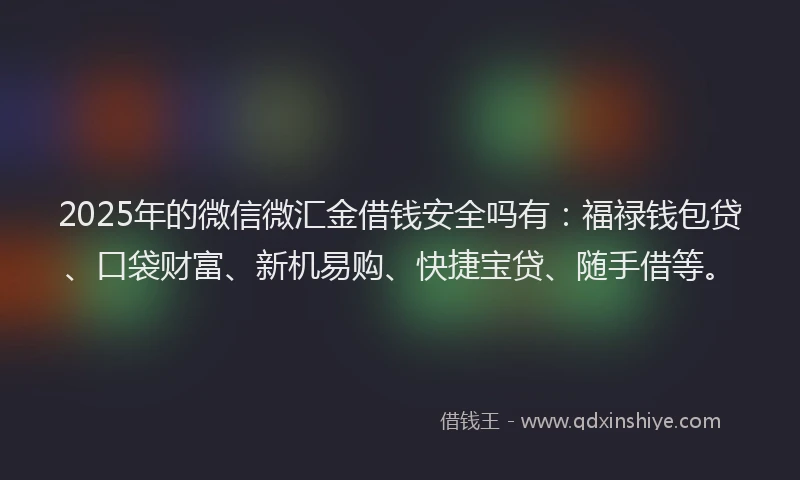 2025年的微信微汇金借钱安全吗有：福禄钱包贷、口袋财富、新机易购、快捷宝贷、随手借等。