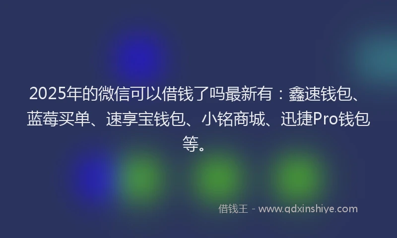 2025年的微信可以借钱了吗最新有：鑫速钱包、蓝莓买单、速享宝钱包、小铭商城、迅捷Pro钱包等。
