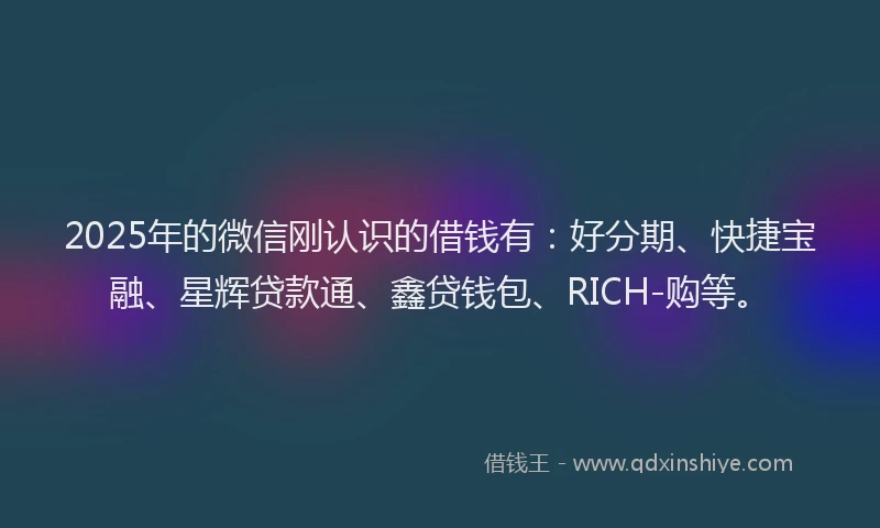 2025年的微信刚认识的借钱有：好分期、快捷宝融、星辉贷款通、鑫贷钱包、RICH-购等。