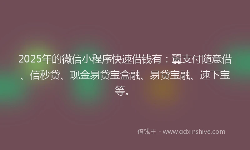 2025年的微信小程序快速借钱有：翼支付随意借、信秒贷、现金易贷宝盒融、易贷宝融、速下宝等。