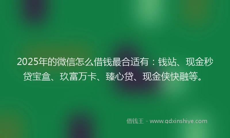 2025年的微信怎么借钱最合适有：钱站、现金秒贷宝盒、玖富万卡、臻心贷、现金侠快融等。