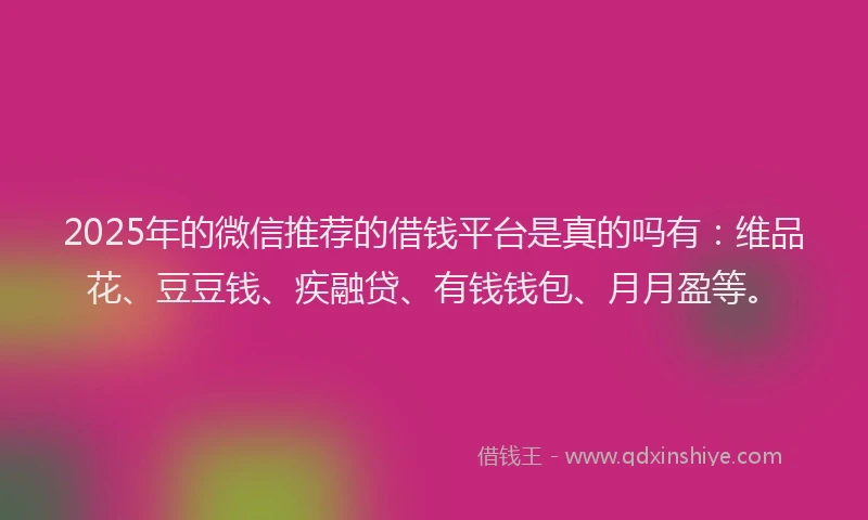 2025年的微信推荐的借钱平台是真的吗有：维品花、豆豆钱、疾融贷、有钱钱包、月月盈等。