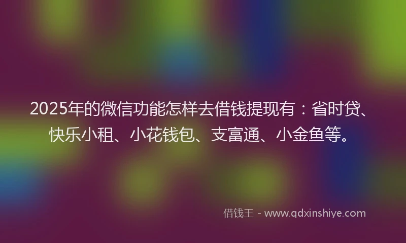 2025年的微信功能怎样去借钱提现有：省时贷、快乐小租、小花钱包、支富通、小金鱼等。