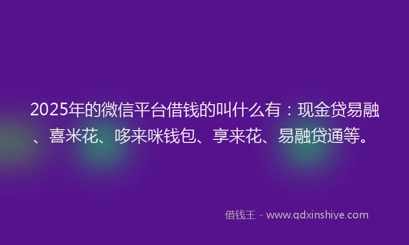2025年的微信平台借钱的叫什么有：现金贷易融、喜米花、哆来咪钱包、享来花、易融贷通等。