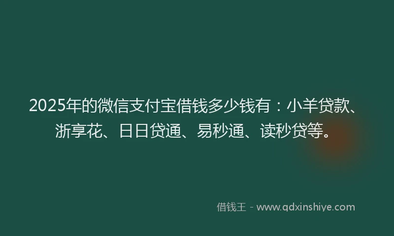 2025年的微信支付宝借钱多少钱有：小羊贷款、浙享花、日日贷通、易秒通、读秒贷等。