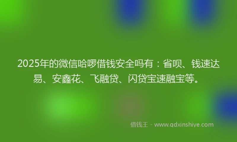 2025年的微信哈啰借钱安全吗有：省呗、钱速达易、安鑫花、飞融贷、闪贷宝速融宝等。