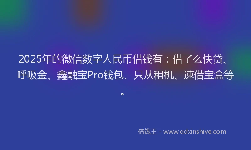 2025年的微信数字人民币借钱有：借了么快贷、呼吸金、鑫融宝Pro钱包、只从租机、速借宝盒等。