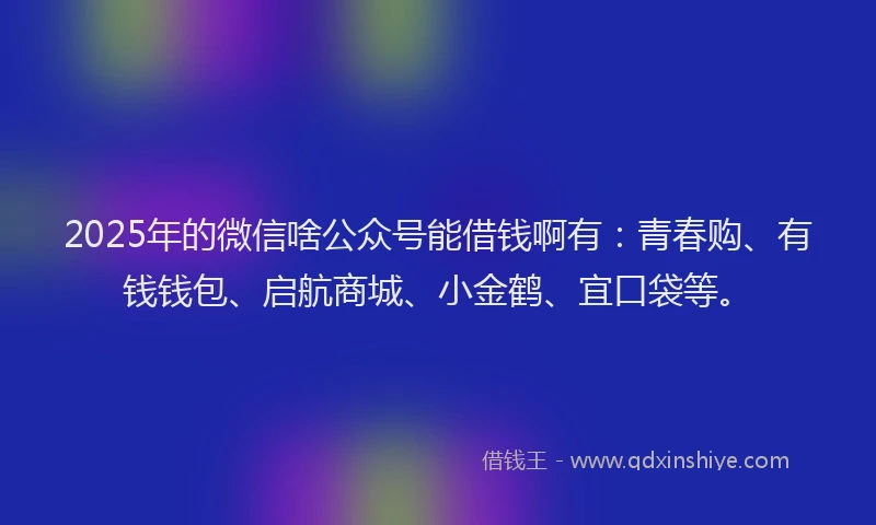 2025年的微信啥公众号能借钱啊有：青春购、有钱钱包、启航商城、小金鹤、宜口袋等。