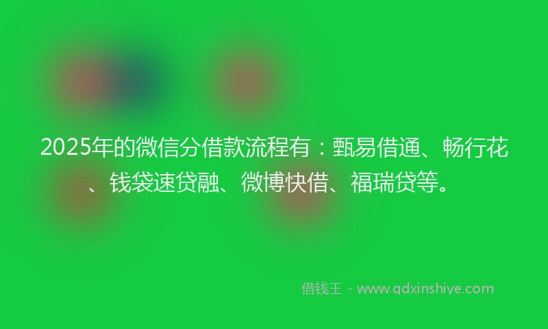 2025年的微信分借款流程有：甄易借通、畅行花、钱袋速贷融、微博快借、福瑞贷等。