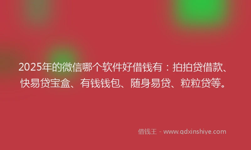 2025年的微信哪个软件好借钱有：拍拍贷借款、快易贷宝盒、有钱钱包、随身易贷、粒粒贷等。