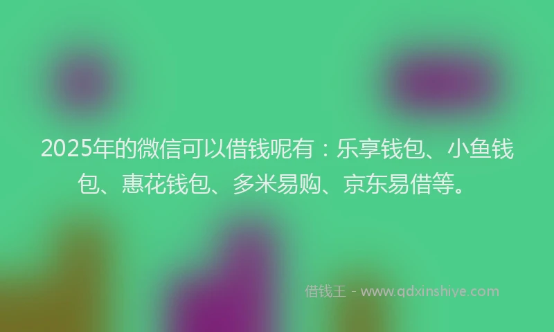 2025年的微信可以借钱呢有：乐享钱包、小鱼钱包、惠花钱包、多米易购、京东易借等。