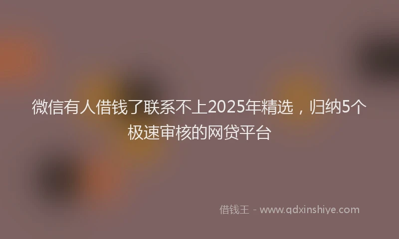 微信有人借钱了联系不上2025年精选，归纳5个极速审核的网贷平台