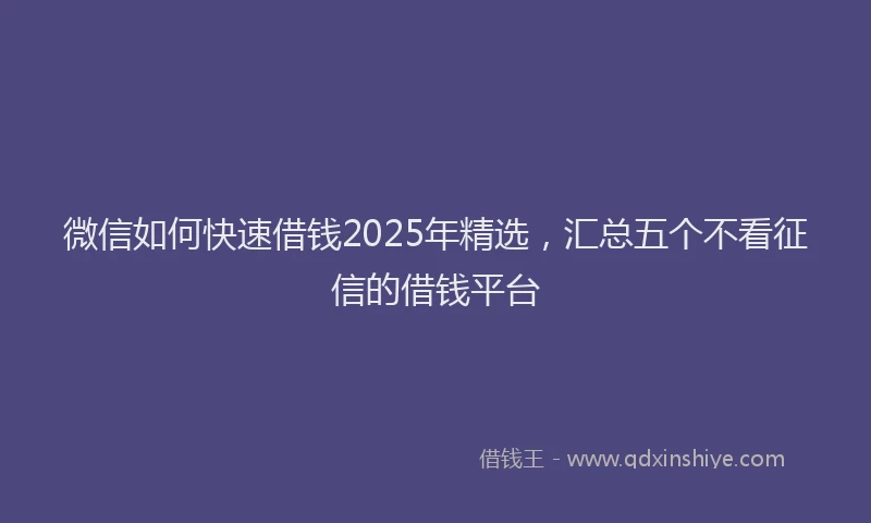 微信如何快速借钱2025年精选，汇总五个不看征信的借钱平台